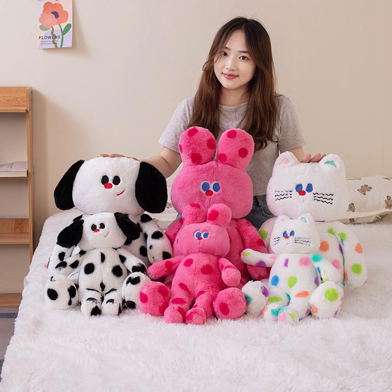 Dot Cat Stuffed Animal Plush Super Soft Dog Bunny Dolls Cartoon Chroma Pillow Toys Soft  Birthday Gifts For Girls Room Decor