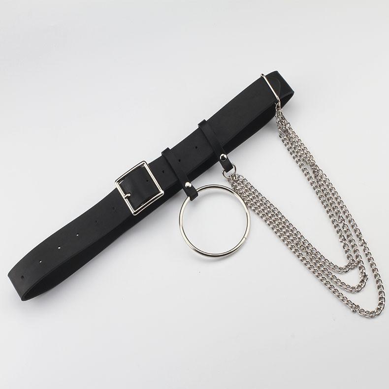 Fashionable Black Women Waist Belt With Circular Ring And Chain Tassel Daily For