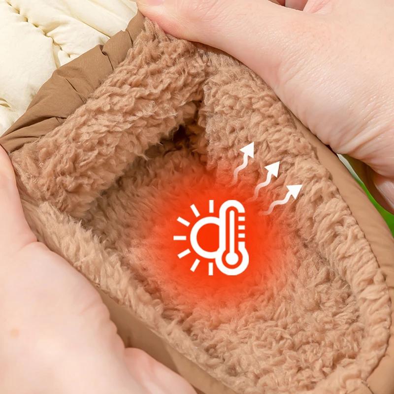 Fashion Plus Size Down Waterproof Winter Slippers Women Indoor Outdoor Plush Warm Cotton Shoes Woman Thick Sole Non Slip House Slippers