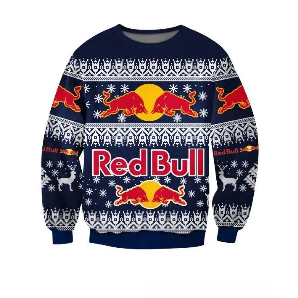 HerSight Herfst Winter Red Bull Print Heren Pullover Kerst Casual Mode Comfortabele O-Hals Losse Pullover S