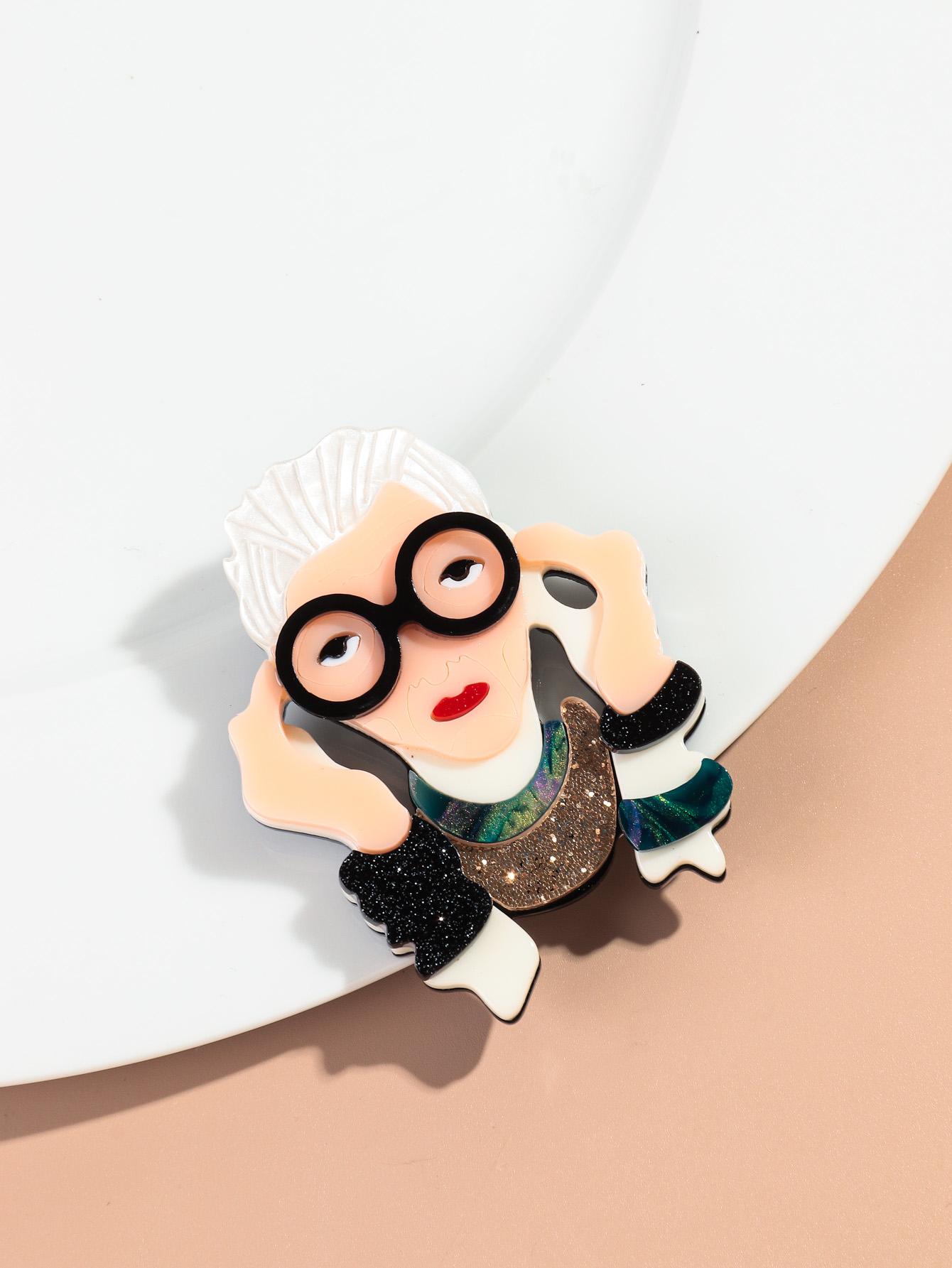 

New Acrylic Cartoon Glasses Lady Wine Cup Brooches for Women Resin Vintage Big Glitter Badge Lapel Pins Women s Accessories мерцание