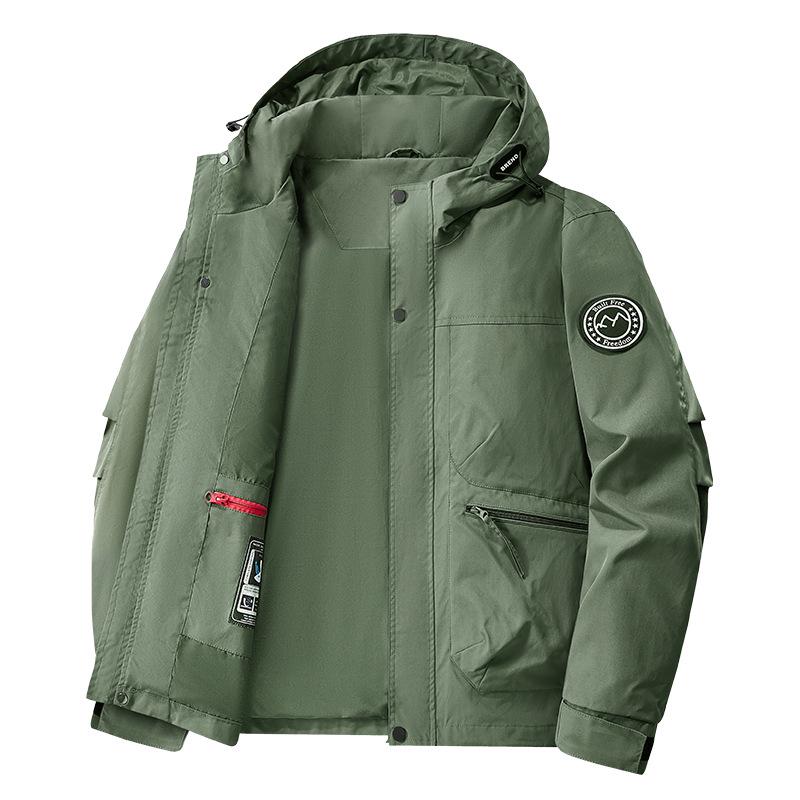 Winddichte Kapuzenjacke mit Fleecefutter, Arbeitsmantel mit mehreren Taschen, Lässiger lockerer Schnitt für Frühling und Herbst, Ideal zum Angeln und Fotografieren.