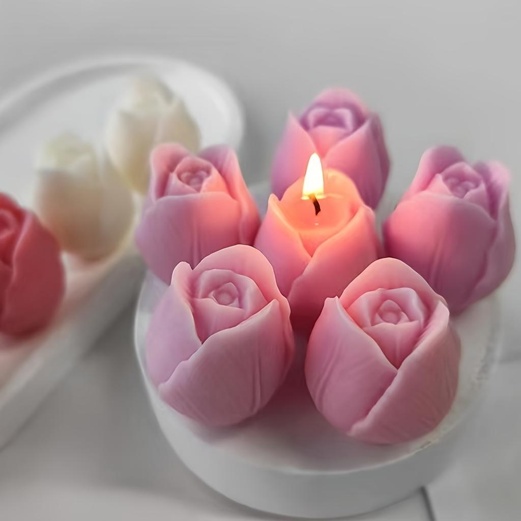 Tulip-Shaped Silicone Mold for Aromatherapy Candles & DIY Crafts Pink & White Floral Design, Perfect for DIY Candle Making | Floral Silicone Mold