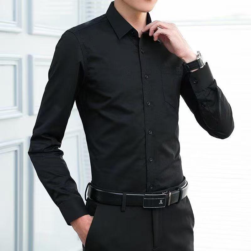 Men's 2025 Non-Iron Plus Size White Korean Style Business Casual Slim Fit Long Sleeve Shirt