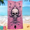 Pink Skull Collection Digital-printed Polyester Superfine Fiber Double-sided Fleece Beach Vacation Bath Towel, Beach Towel