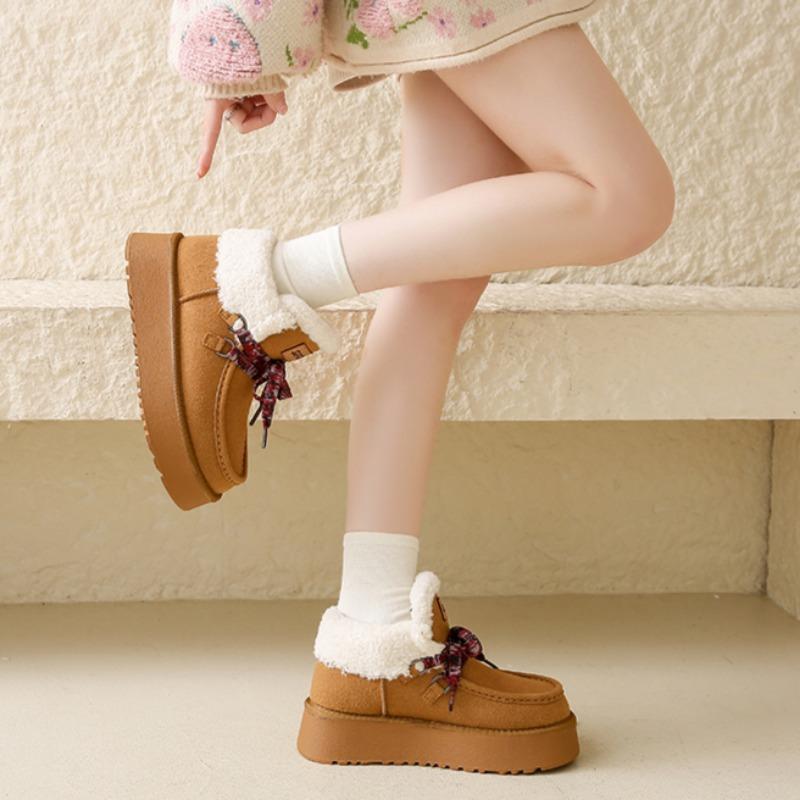 Fashion Women's Fashion Platform Snow Boots Winter New Round Head Suede Front Strap Anti-slip Wear-resistant Short Boots