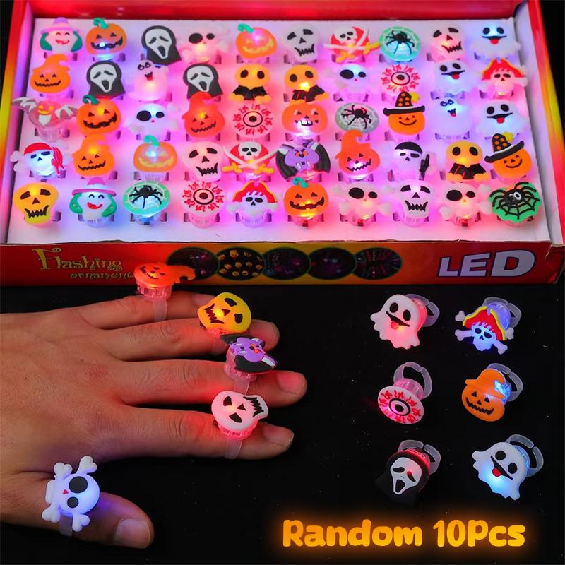

10/30/50Pcs Luminous Halloween Rings For Kids Halloween Gift Glow In The Dark Finger Rings Toys Led Lights Jewelry Party Gifts 10pcs