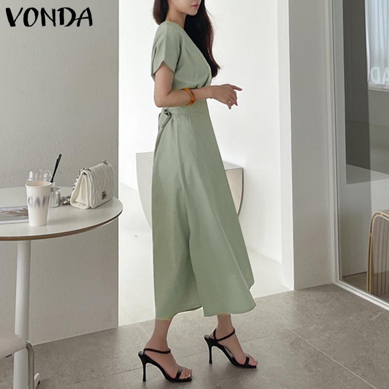 

VONDA женские летние однотонные платья с круглым вырезом и короткими рукавами, с разрезом на талии