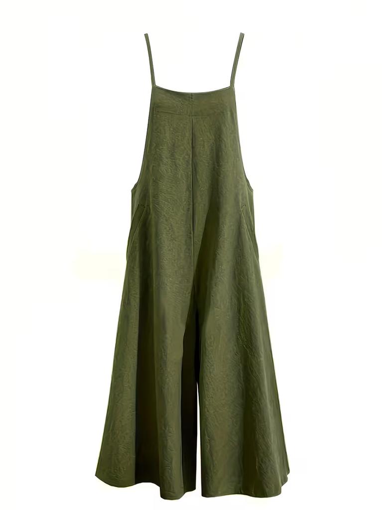 Solid Color Jumpsuit Women Casual Sleeveless Loose Fit Wide Leg One-Piece Outfit Summer Fashion Romper