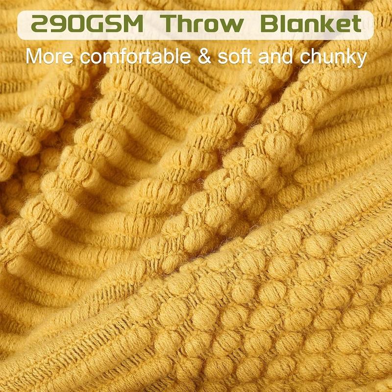 Acrylic Yellow Knitted Throw Blankets Cozy Chunky Lightweight Oversized Blankets Throw with Tassels Gift Travel Knitted Blankets