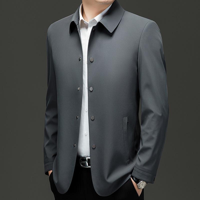 2025 Men's Spring/Autumn Business Jacket - Middle-Aged Fashion, Solid Color Lapel, Outdoor Administrative Style
