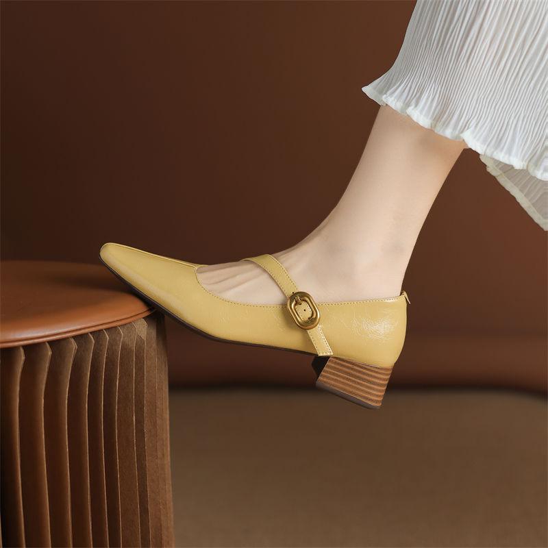 

Handmade shoes small square head thick heel Mary Jane shoes women s spring and autumn 2025 white single shoes light mouth short flats 40 жёлтый