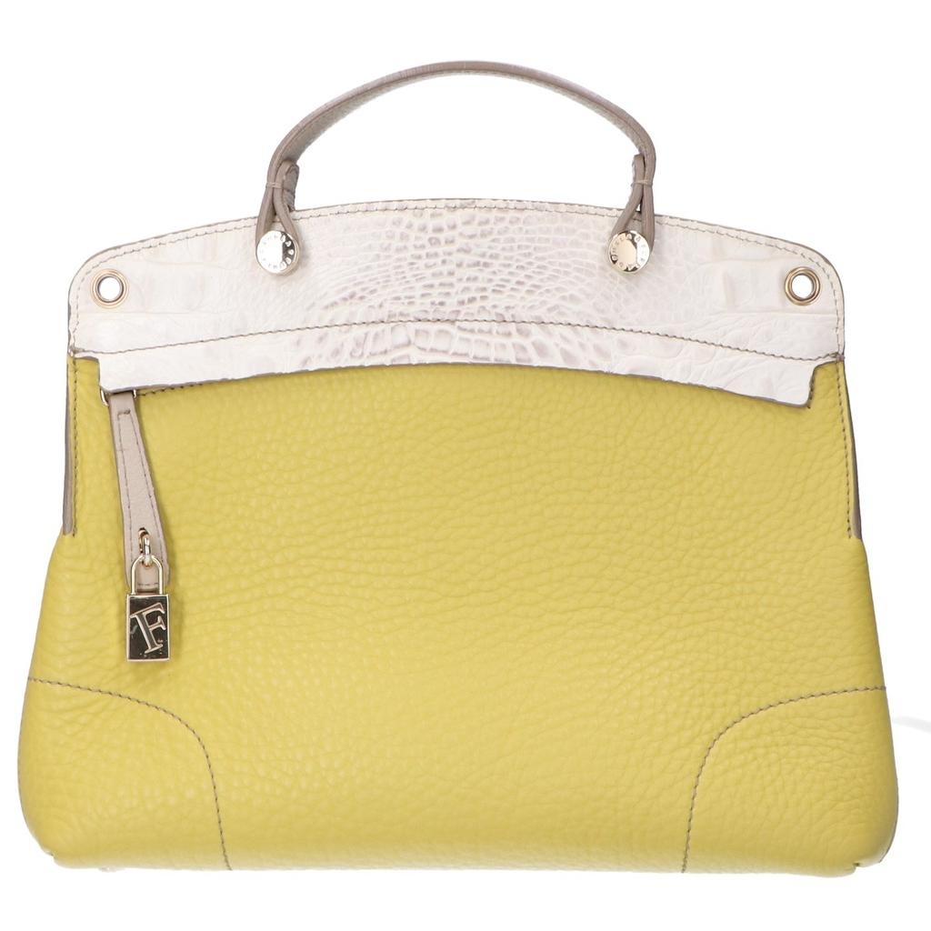 FURLA F5906 PIPER LUX Embossed Leather Turn Lock 2-Way Handbag White / yellowUsed