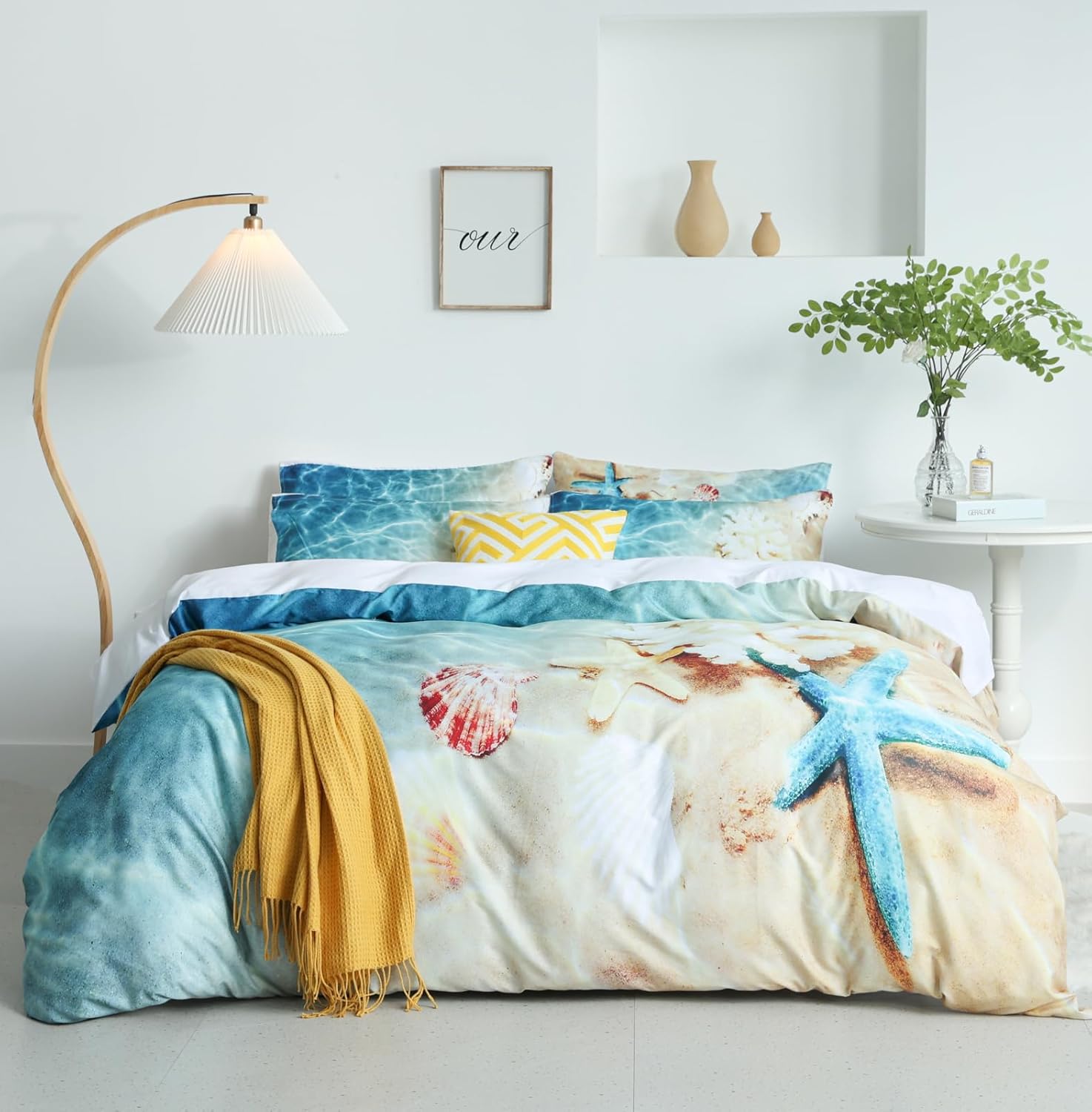 

Ocean Duvet Cover Soft Microfiber 3 Pieces 3D Bedding Set Beach Seashell Nature Sea Themed Digital Print With Zipper Closure 90X200cm