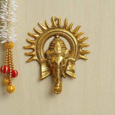 Golden Metal Sun Ganesha Wall Hanging - Lord Ganesha Statue Wall Art- Decorative for Wall Decor - Diwali Decoration Items for Home Decor