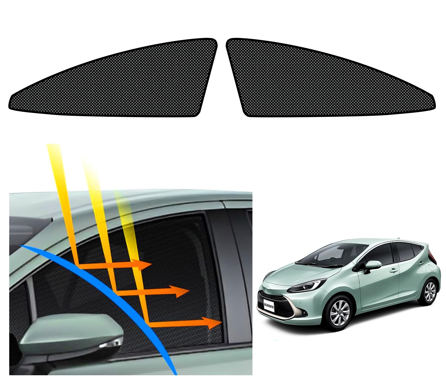 

BLUESEATEC Mesh Curtains for Toyota Aqua MX Series Magnetic Side Panels UV Easy Driver and Passenger Storage Bag 2 Pieces MXPK10/11/15/16 - Closure, чёрный