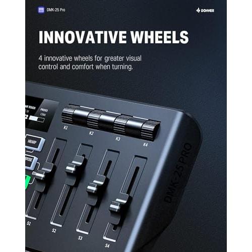 Donner DMK-25 PRO USB MIDI Keyboard Controller, 25 Keys, Velocity Sensitive, Touch Sliders, OLED Screen, Backlit Pads, Music Production, Mac/PC Compat