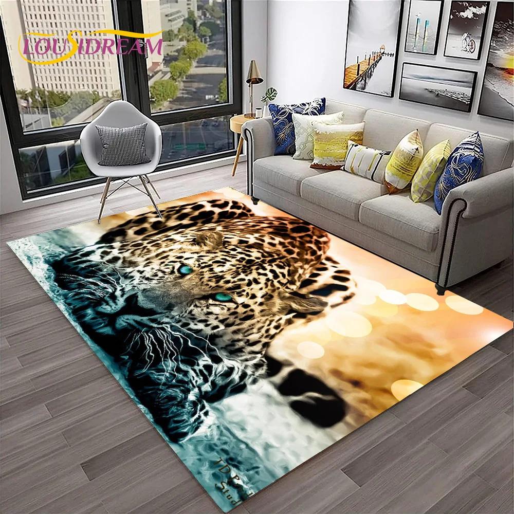 Leopard Cheetah Animals Cartoon Carpet Rug for Home Living Room Bedroom Sofa Doormat Decor,Kid Play Area Rug Non-slip Floor Mat