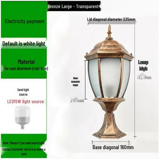 European Style Outdoor Waterproof Pillar Lamp for Villa Entrances and Community Courtyards