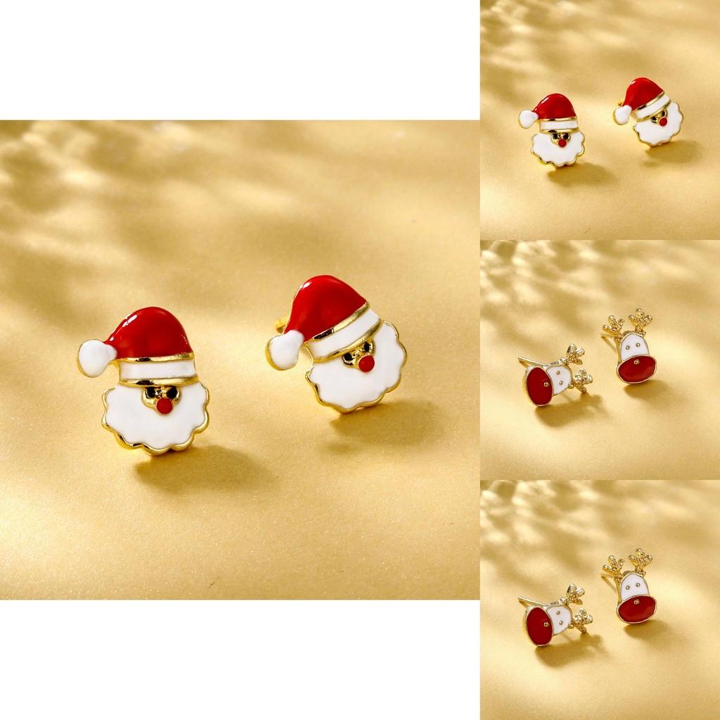 Stylish Geometry Inspired Christmas Deer Santa Earrings Perfect Gift Idea