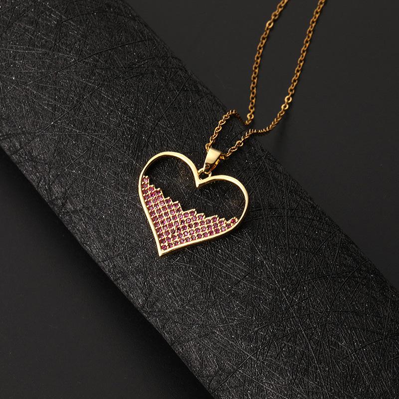Colier pandantiv Love cu micro incrustație de lanț de claviculă cu zircon colorat, pandantiv geometric pentru fete, cadou de bijuterii de colier în formă de inimă