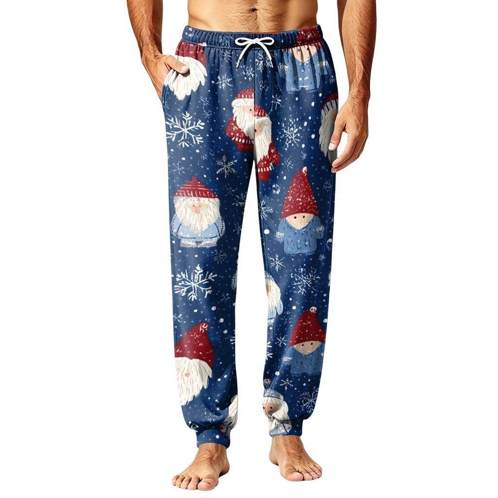 Men's Christmas Printed Pajama Pants Warm Pants for Winter