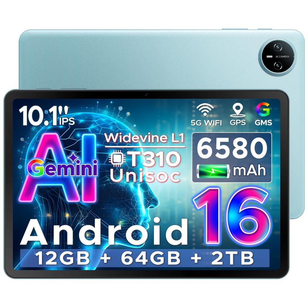 DOOGEE Tab A9 Android 16 Tablet 10 Inch, Unisoc T310 Android Tablets 12GB RAM 64GB ROM(TF 2TB), 6580 mAh Battery, 5G WiFi|Dual Speaker