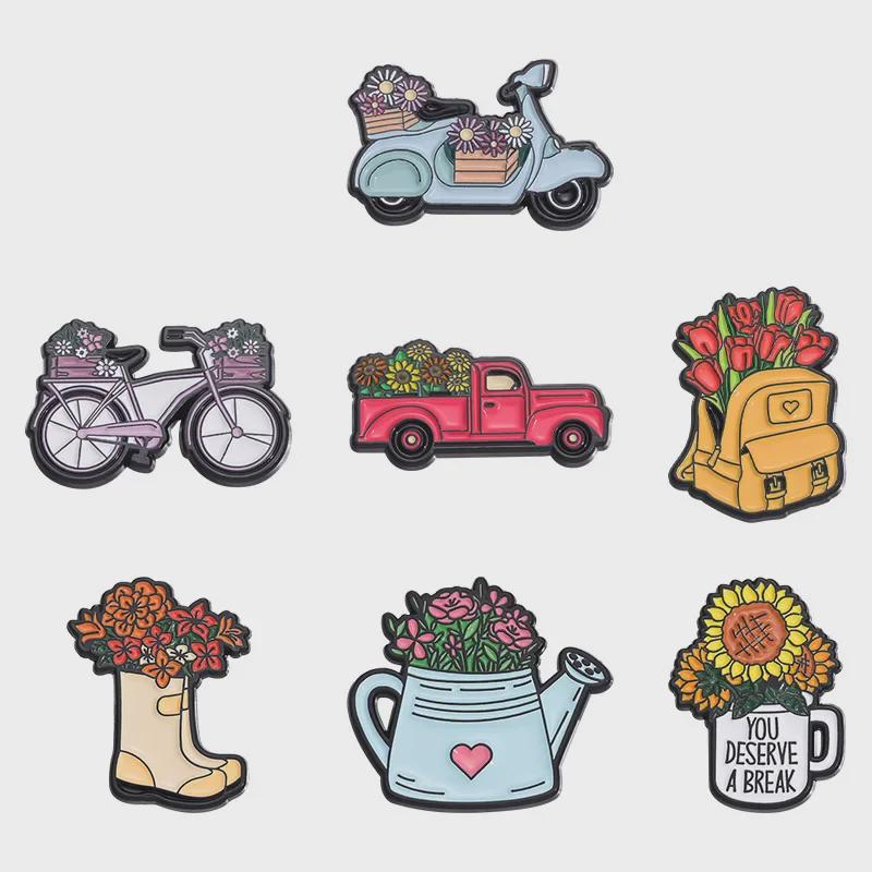 Cartoon Shoe and Flower Brooch - Bicycle Metal Badge, Clothing Accessories, Collar Pin, Painted Jewelry