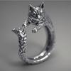 S925 Silver Black Cat Open Ring Adjustable Vintage Pet Jewelry for Women