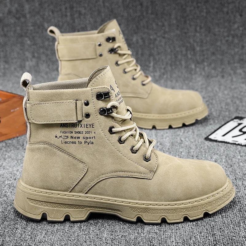 

Мужские кожаные туфли Bota Masculina Мужские высокие модные туфли Мужские повседневные ботинки Новые мотоциклетные и ботильоны Водонепроницаемые ботинки 40 хаки