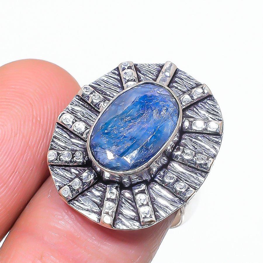 

Natural Sapphire(Simulated) 925 Sterling Silver Jewelry Ring Size 8 e0P41