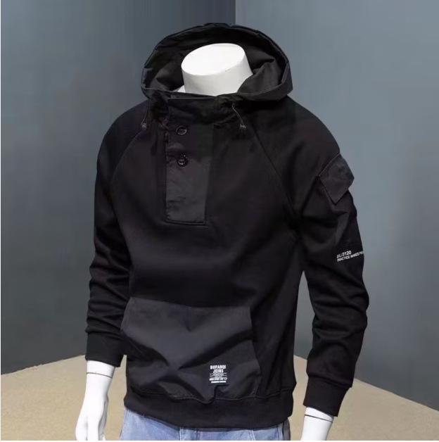 Men’s 2024 Half-Button Hooded Sweatshirt: Trendy Spring/Autumn Splicing Jacket