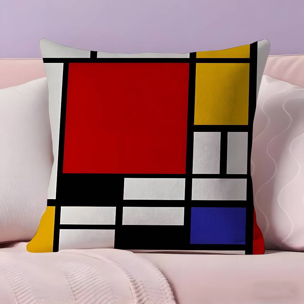 Abstract Painting PPiet Mondrian Art Pillow Case Ultra Soft Skin Friendly Fabric Cloud Like Comfort Concealed Zipper