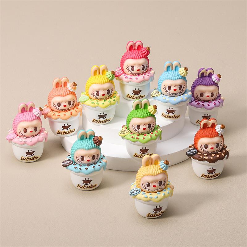 Random One Cartoon Cute Cake Coffee Cup Labubu Dolls Car Resin Ornaments Desktop Home Decoration Dollhouse Toy Accessories Gifts