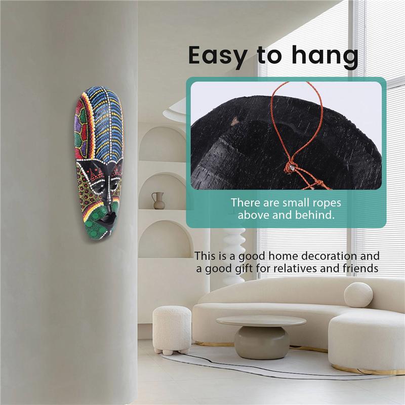 2025 Trend Wooden Mask Wall Hanging Solid Wood Carving Painted Facebook Wall Decor Bar Home Decorations African Totem Mask Craft