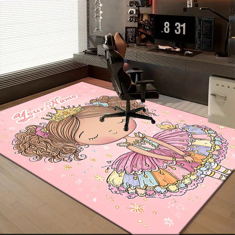 1PC Custom Name Princess colorful dress. Theme Floor Mat Ideal for Living Room, Game Rooms, Office, Bedroom Floor Mat Playful Design