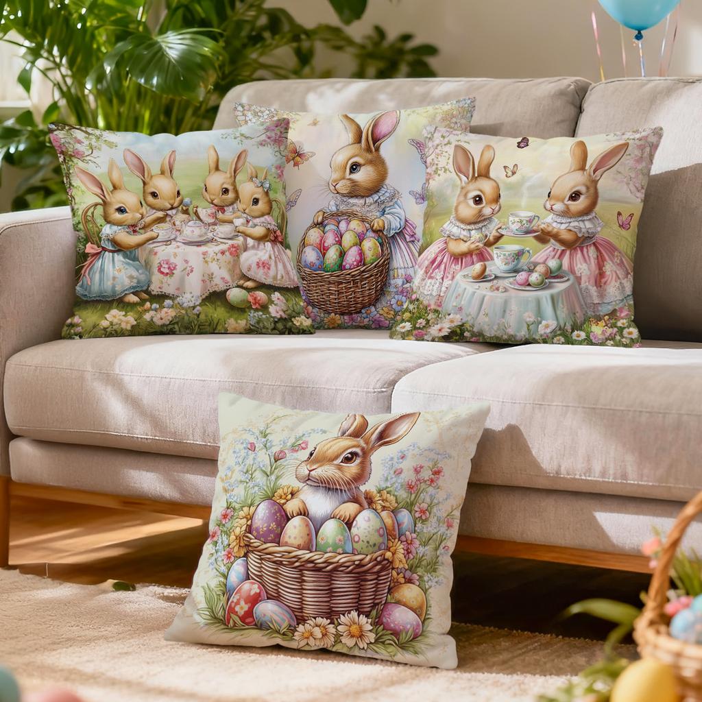 Easter Bunny Party Cushions Pillowcase Polyester Cushion Cover Throw Pillow Pillowcover Home Car Sofa Decor