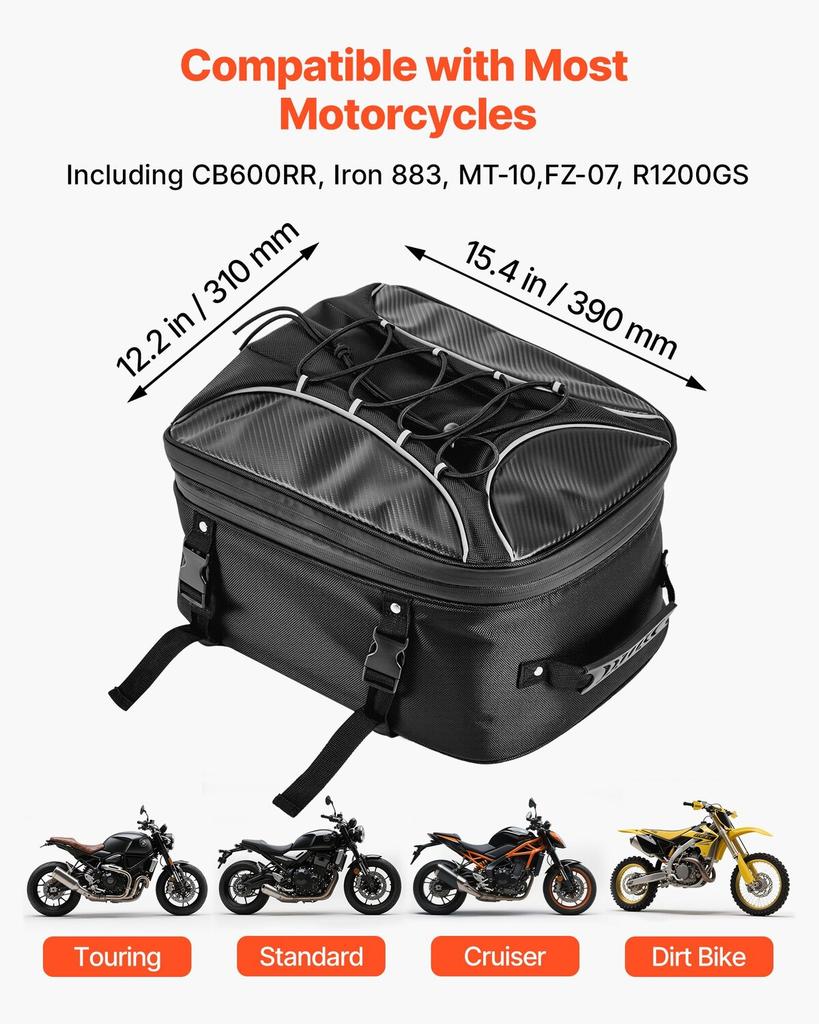 Motorcycle Tail Bag, 22-34 L Expandable Motorcycle Rear Seat Bag with Waterproof Rain Cover, Outdoor Sports Motorbike Luggage Storage Backpack Handbag
