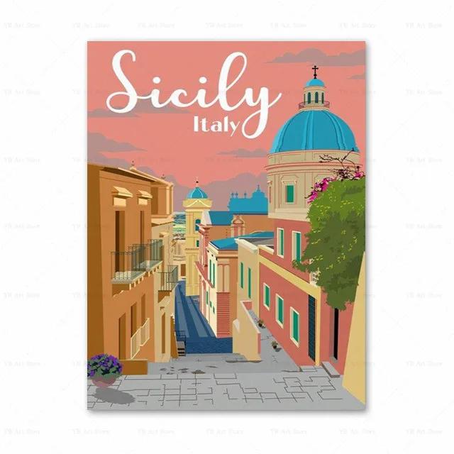 Spanien Amalfiküste Santorini Französische Riviera Italien Druck Kunst Leinwand Poster Für Wohnzimmer Dekoration Zuhause Wandbild