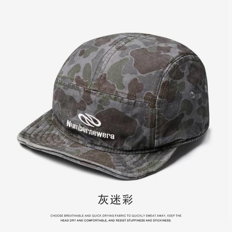 American-style camouflage baseball cap, men's workwear style, soft brim, five-panel design, makes the face appear smaller, short brim, embroidered