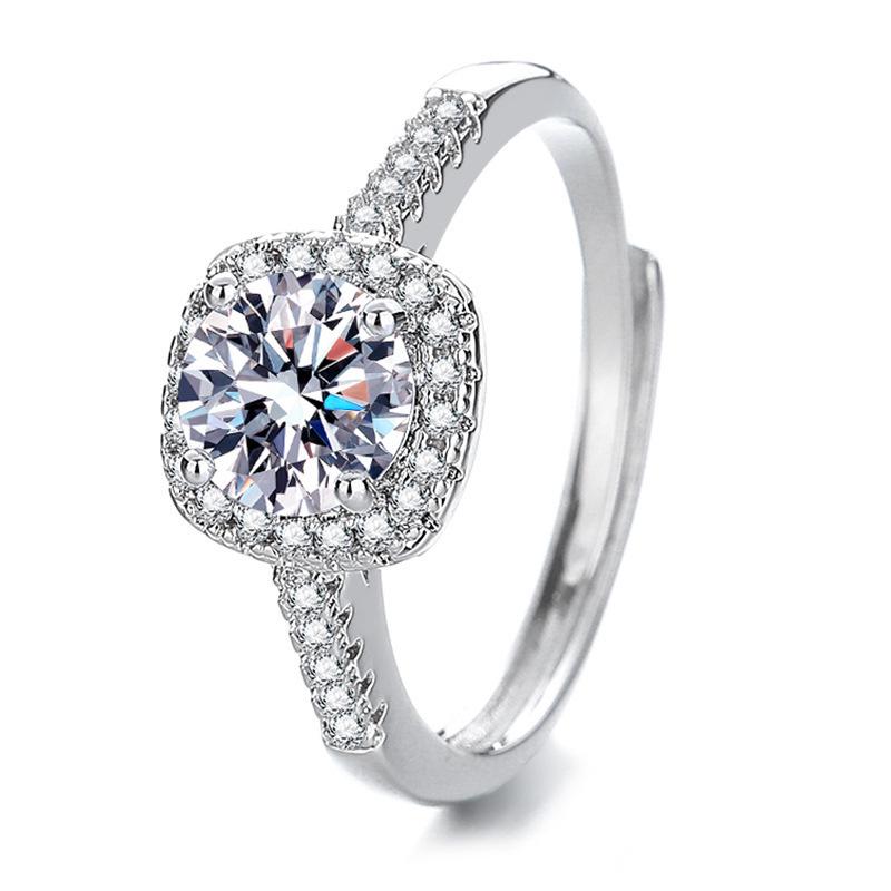 Douyin Kuaishou Classic Zircon Moissanite Ring: Women's 1 Carat Round Square 8 Hearts & Arrows Design.