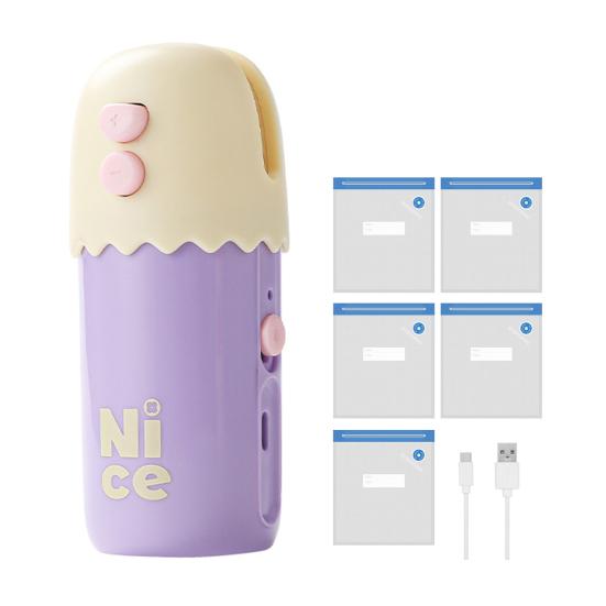 

Мини-запайщик пакетов 3-в-1 Вакуумный запайщик Портативный Перезаряжаемый Бытовой Аппарат для запайки Снеков Хранения Пищи фиолетовый