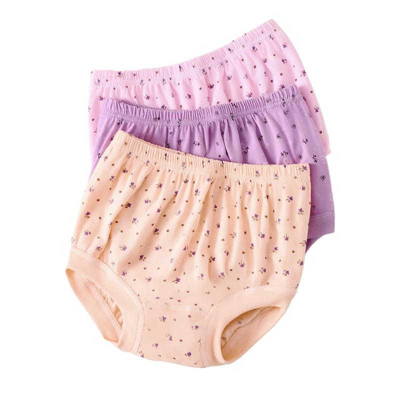 Yiershuang 100% Cotton Women's Plus Size High Waist Loose Printed Briefs Autumn Winter Mid-Aged and Elderly Underwear Gift for Mom