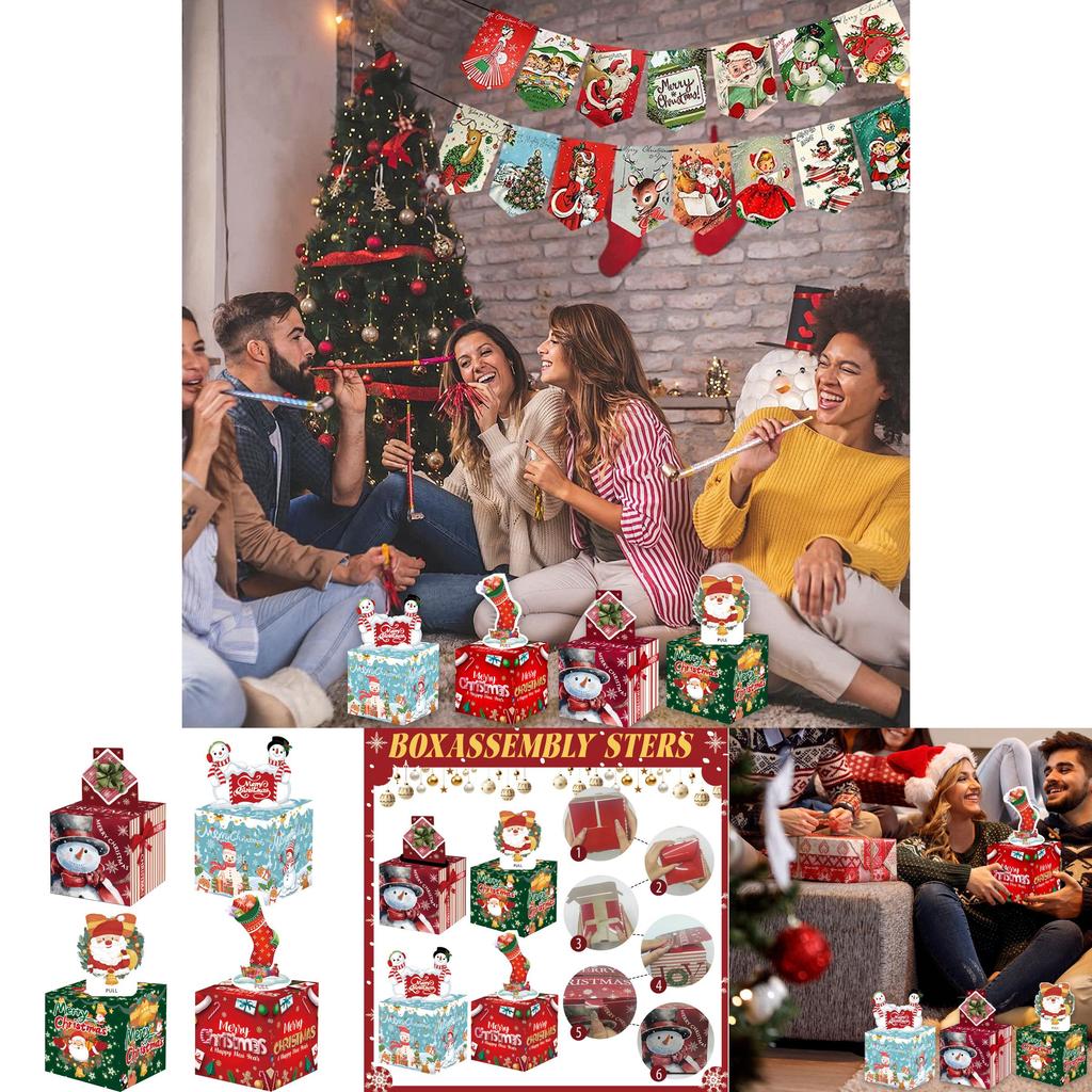 Christmas Themed Pattern Paper Box Set Holiday Decoration Props For Holiday Celebrations