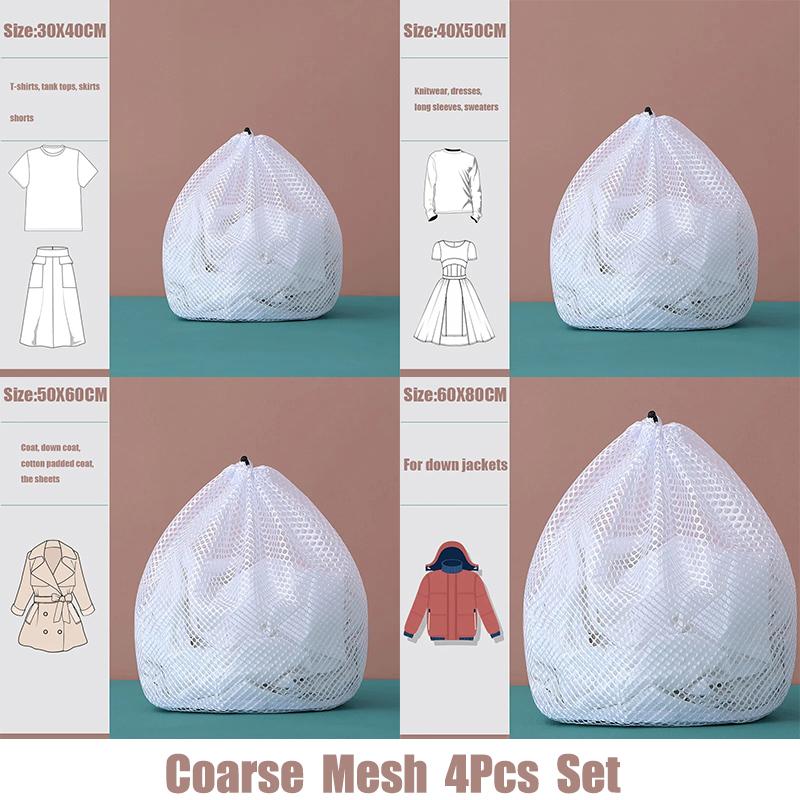 Drawstring Laundry Bags Large Capacity Fine/Coarse Mesh Wash Bag for Clothes Jeans Blankets Durable Machine Washable Organizer