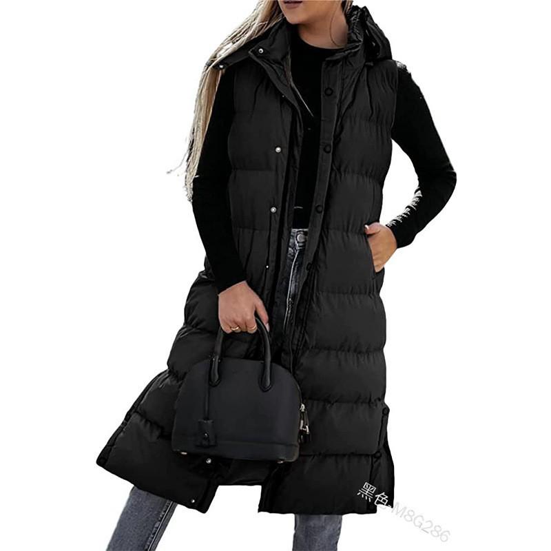 Women's 2023 Casual Hooded Mid-Length Solid Color Zipper Vest Coat