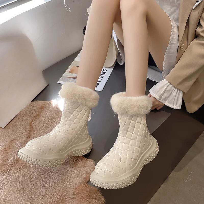 fashion snow boots women's winter new fashion round head back zipper thickened warm short boots plush cotton boots