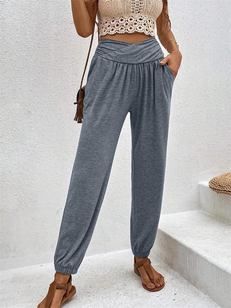Summer Women's Home Pants Temperament Casual Loose Insert Pocket High Waisted Trousers