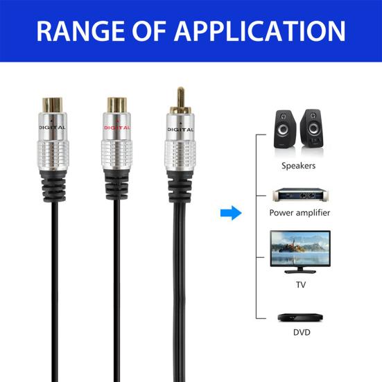2 RCA Female to 1 Male Phono Splitter Y Adapter Cable/Lead-T Subwoofer Audio Sub