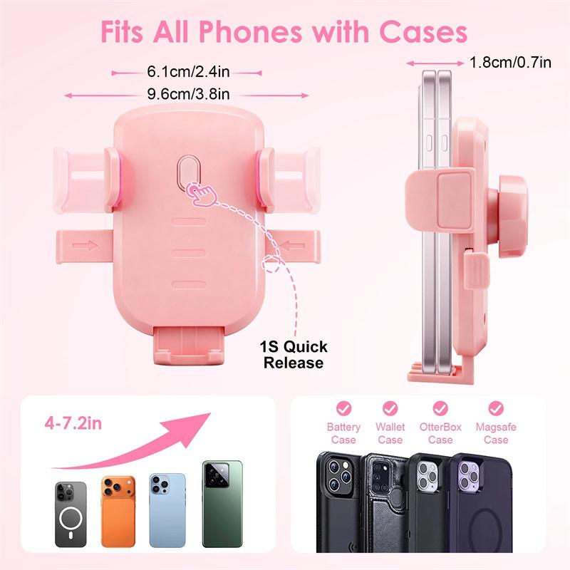 Pink Universal Car Phone Holder With Metal Hook Clip For Air Vent Mounting: Secure And Adjustable Cell Phone Stand For Iphone